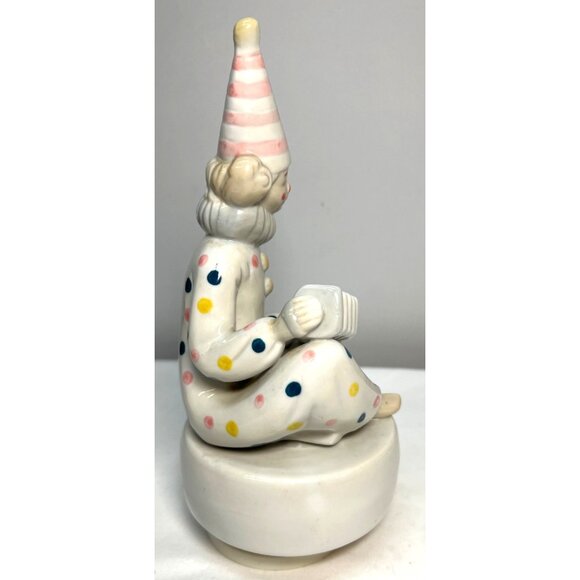 Vintage Porcelain Clown Music Box Figurine Hand-Painted Pastel Accents - Picture 4 of 5